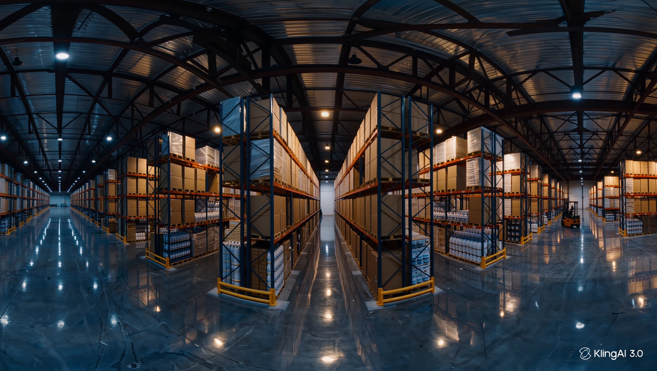 Corredores de racks paletizados em centro de distribuição