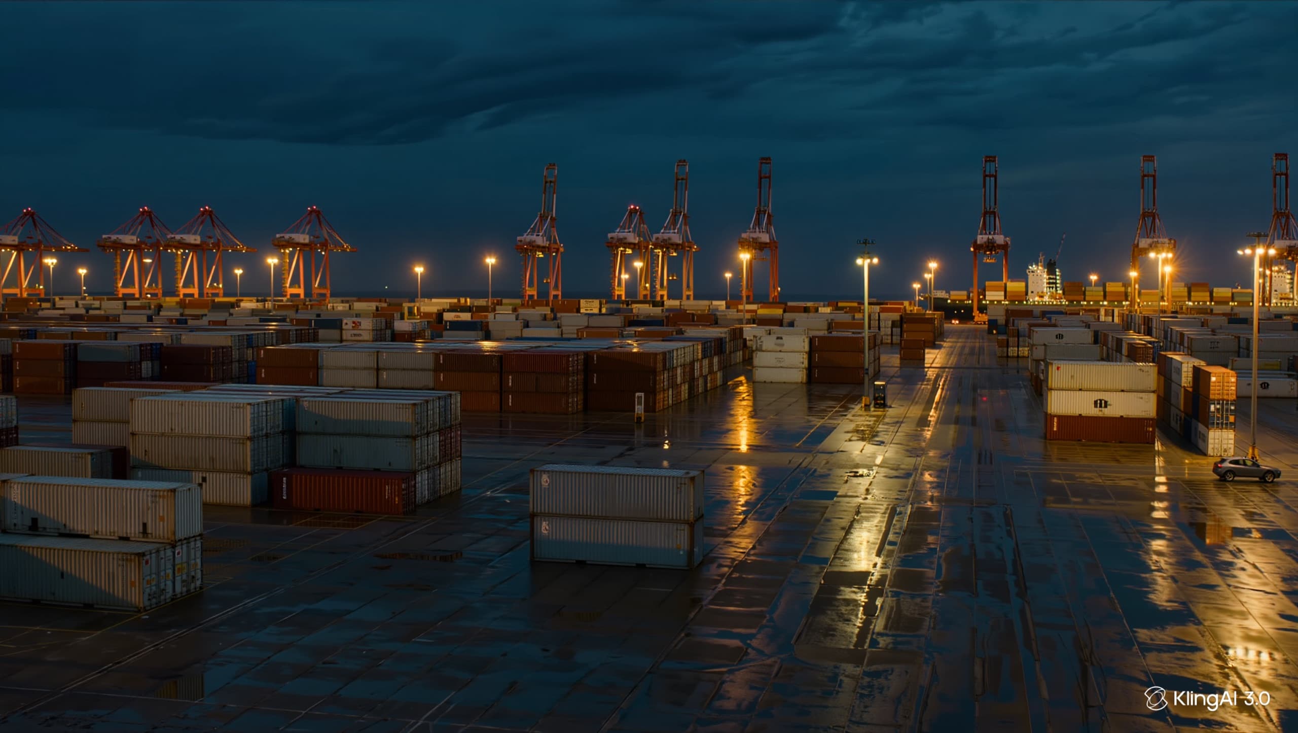Porto de contêineres iluminado à noite