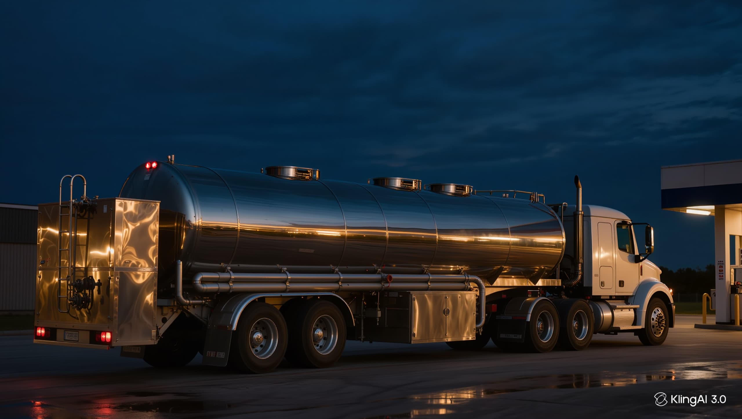 Tubulações e tanques industriais para carga líquida em blue hour